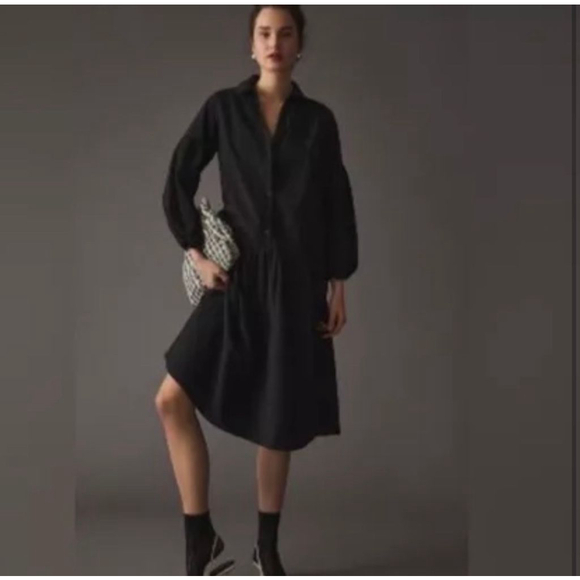 MAEVE BY ANTHROPOLOGIE BUTTON-FRONT BLACK TAFFETA DRESS Size Large - Picture 1 of 5